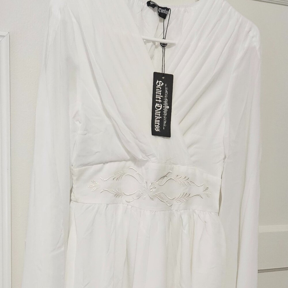 Slit Sleeve White Dress